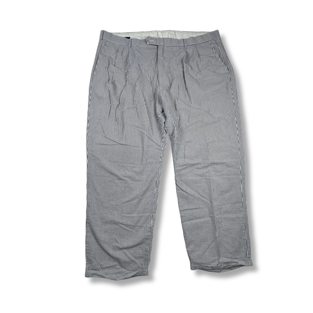 Brooks Brothers Seersucker Pants Pleated Striped Cuffed Mens Blue White 45W 29L